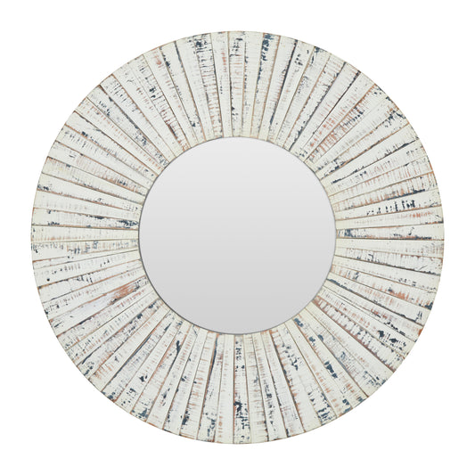 Driftwood Whitewashed Round Wood Wall Mirror
