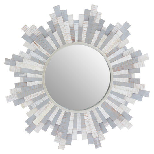 Marci Sunburst and White Wooden Wall Mirror
