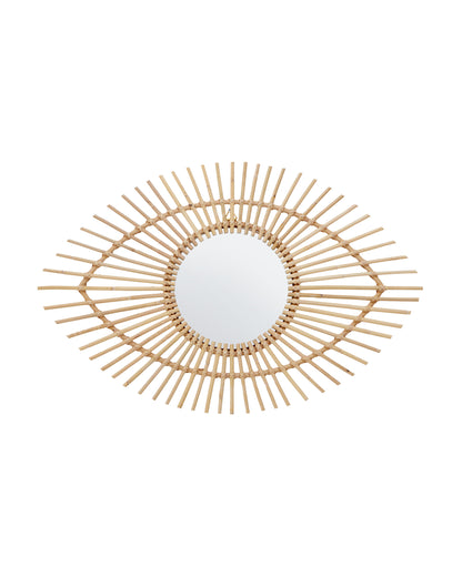 India Natural Rattan Eye Shape Wall Mirror