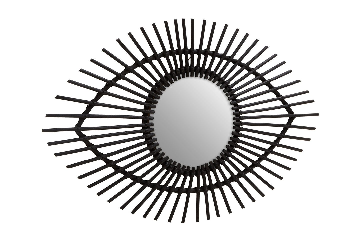 India Black Natural Rattan Eye Shape Wall Mirror