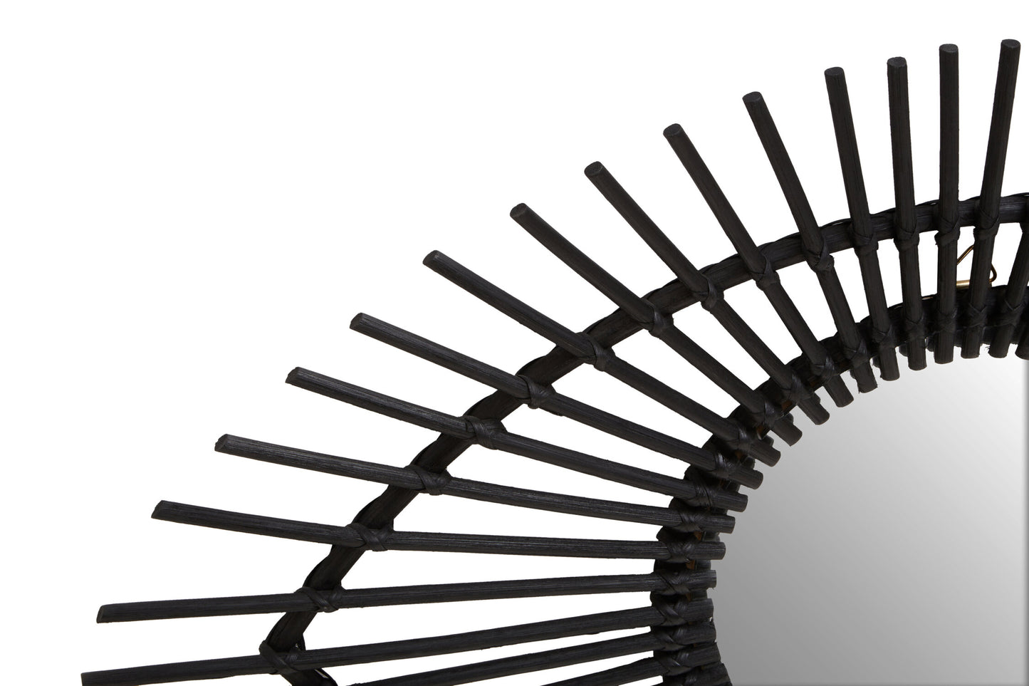 India Black Natural Rattan Eye Shape Wall Mirror