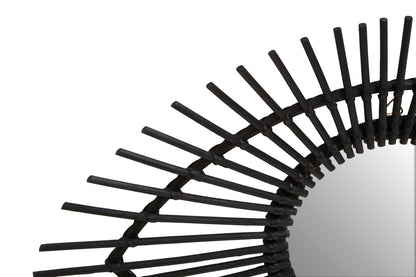 India Black Natural Rattan Eye Shape Wall Mirror