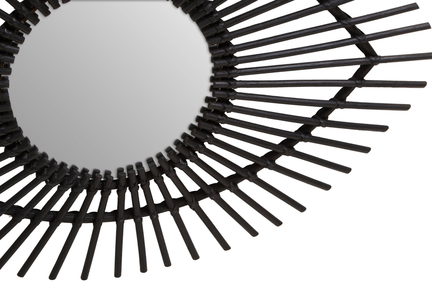 India Black Natural Rattan Eye Shape Wall Mirror