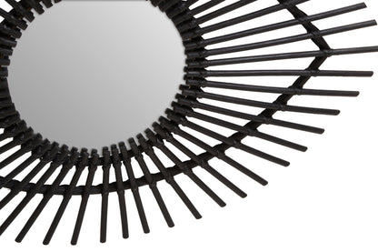 India Black Natural Rattan Eye Shape Wall Mirror