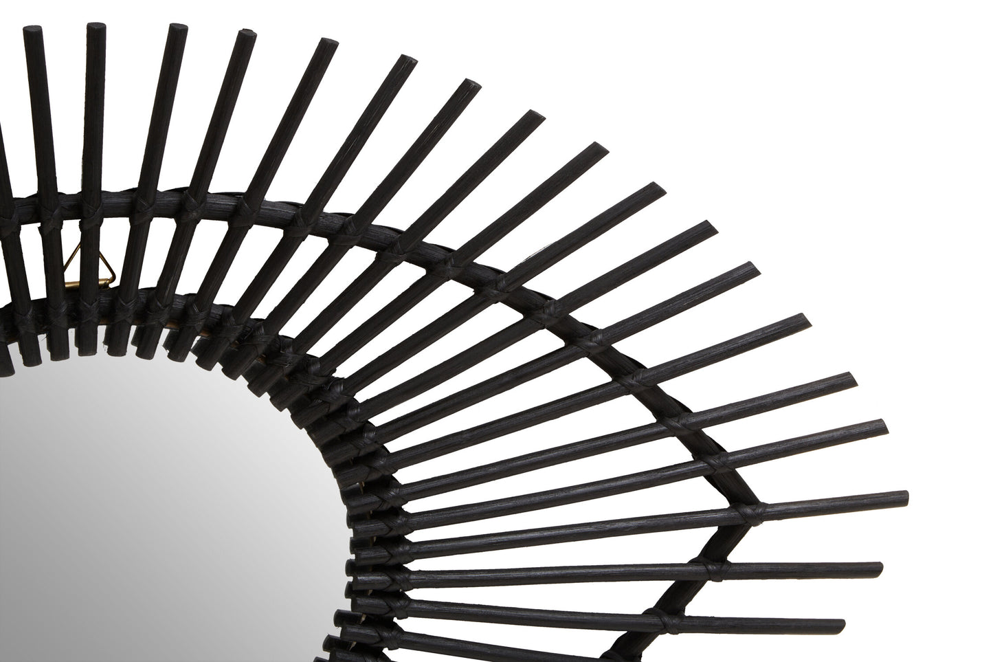 India Black Natural Rattan Eye Shape Wall Mirror