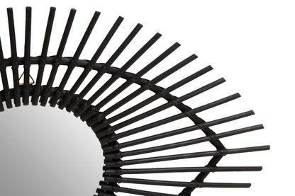 India Black Natural Rattan Eye Shape Wall Mirror
