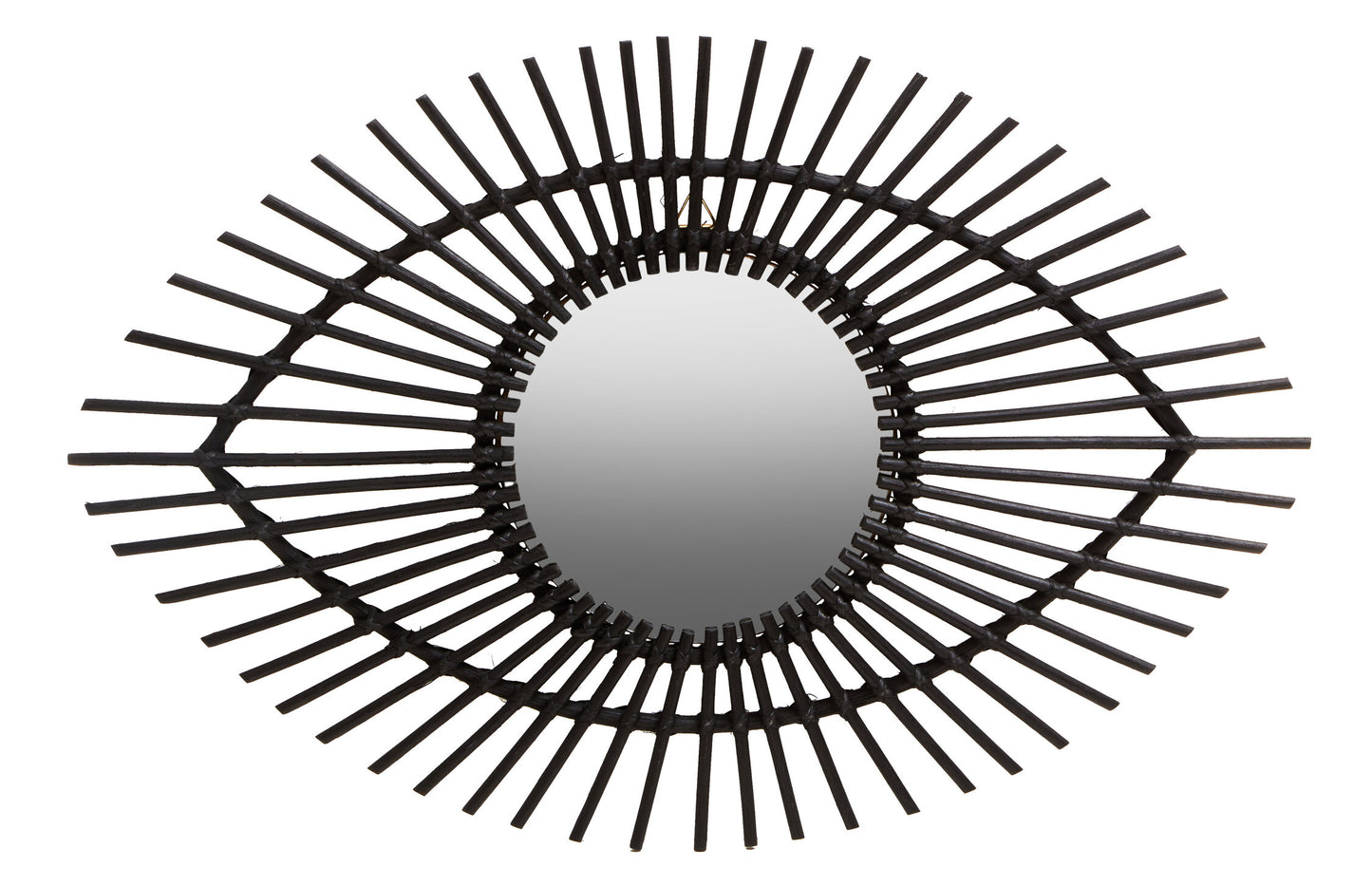 India Black Natural Rattan Eye Shape Wall Mirror
