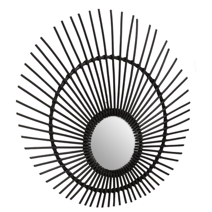 India Black Natural Rattan Wall Mirror