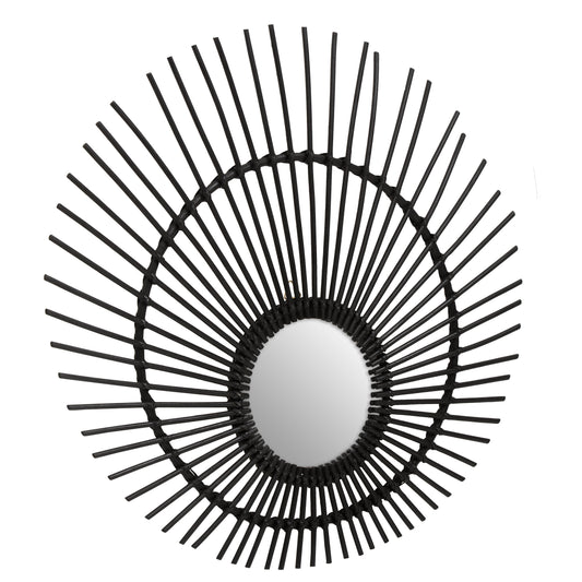 India Black Natural Rattan Wall Mirror