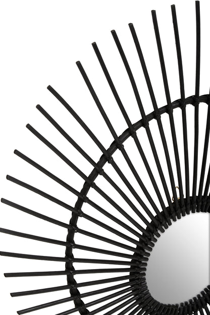 India Black Natural Rattan Wall Mirror