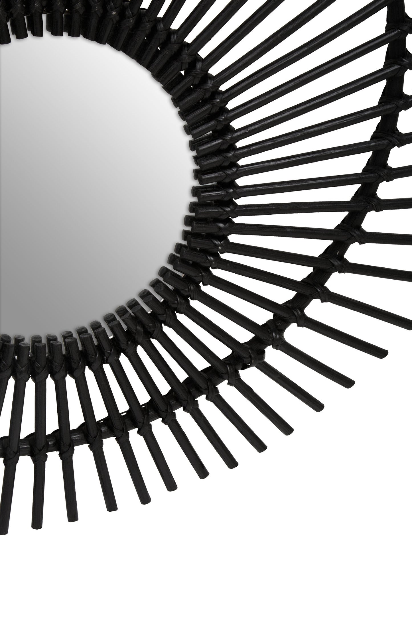 India Black Natural Rattan Wall Mirror