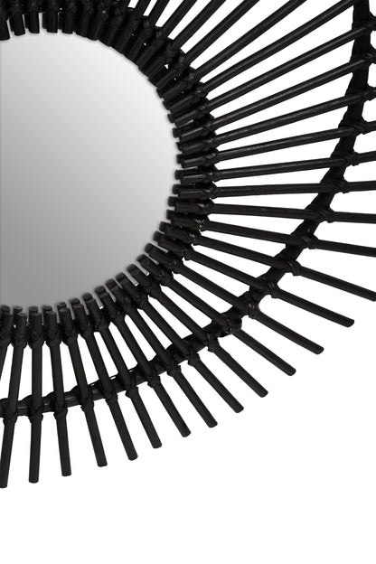 India Black Natural Rattan Wall Mirror