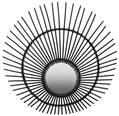 India Black Natural Rattan Wall Mirror