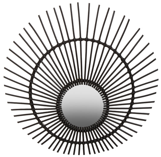 India Black Natural Rattan Wall Mirror