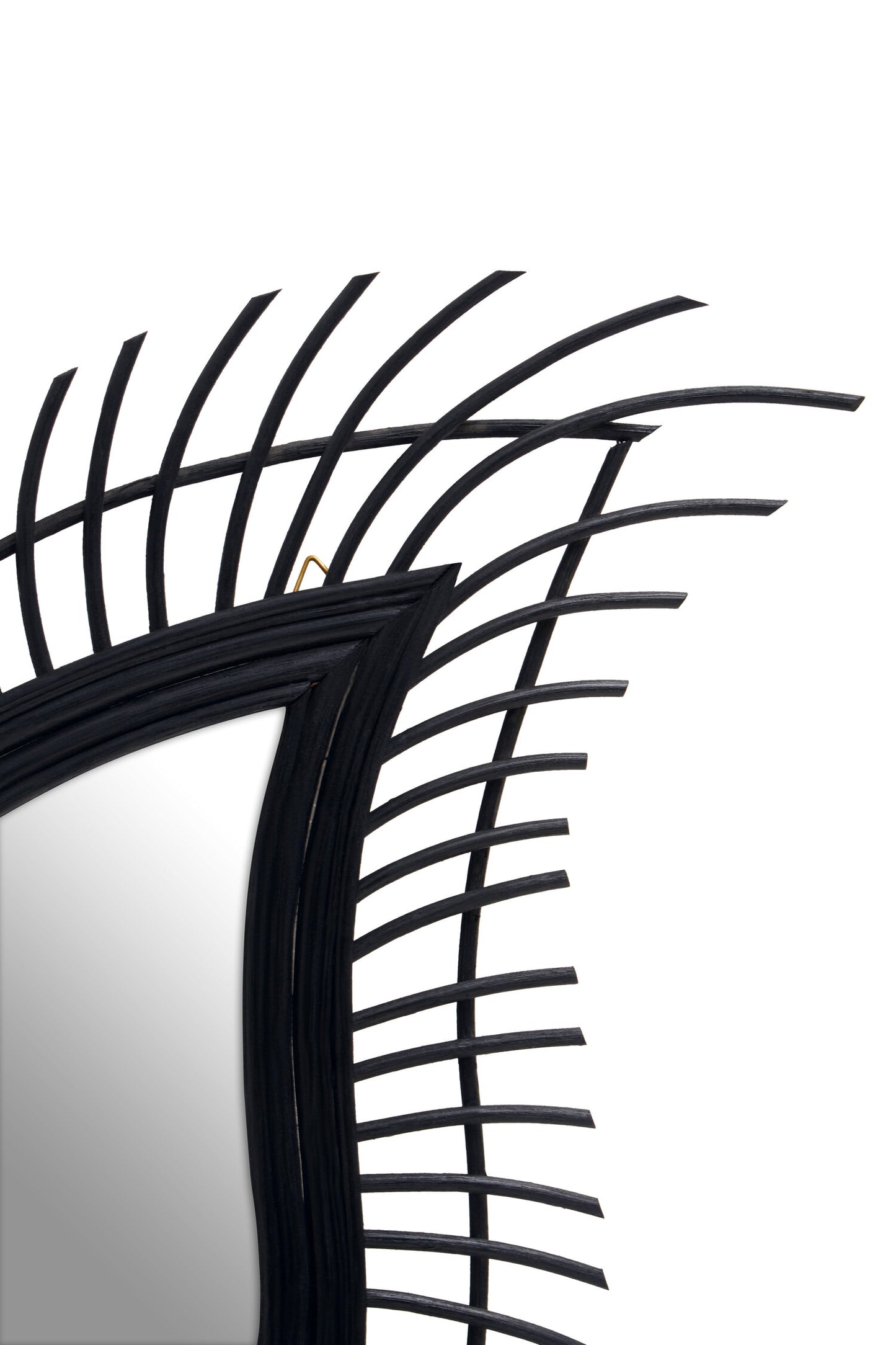 India Teardrop Black Natural Rattan Wall Mirror