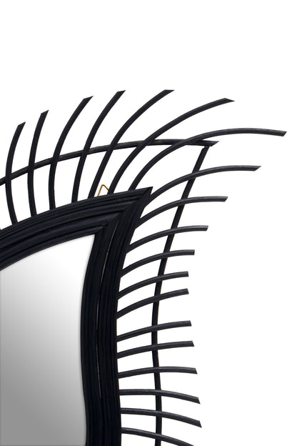 India Teardrop Black Natural Rattan Wall Mirror