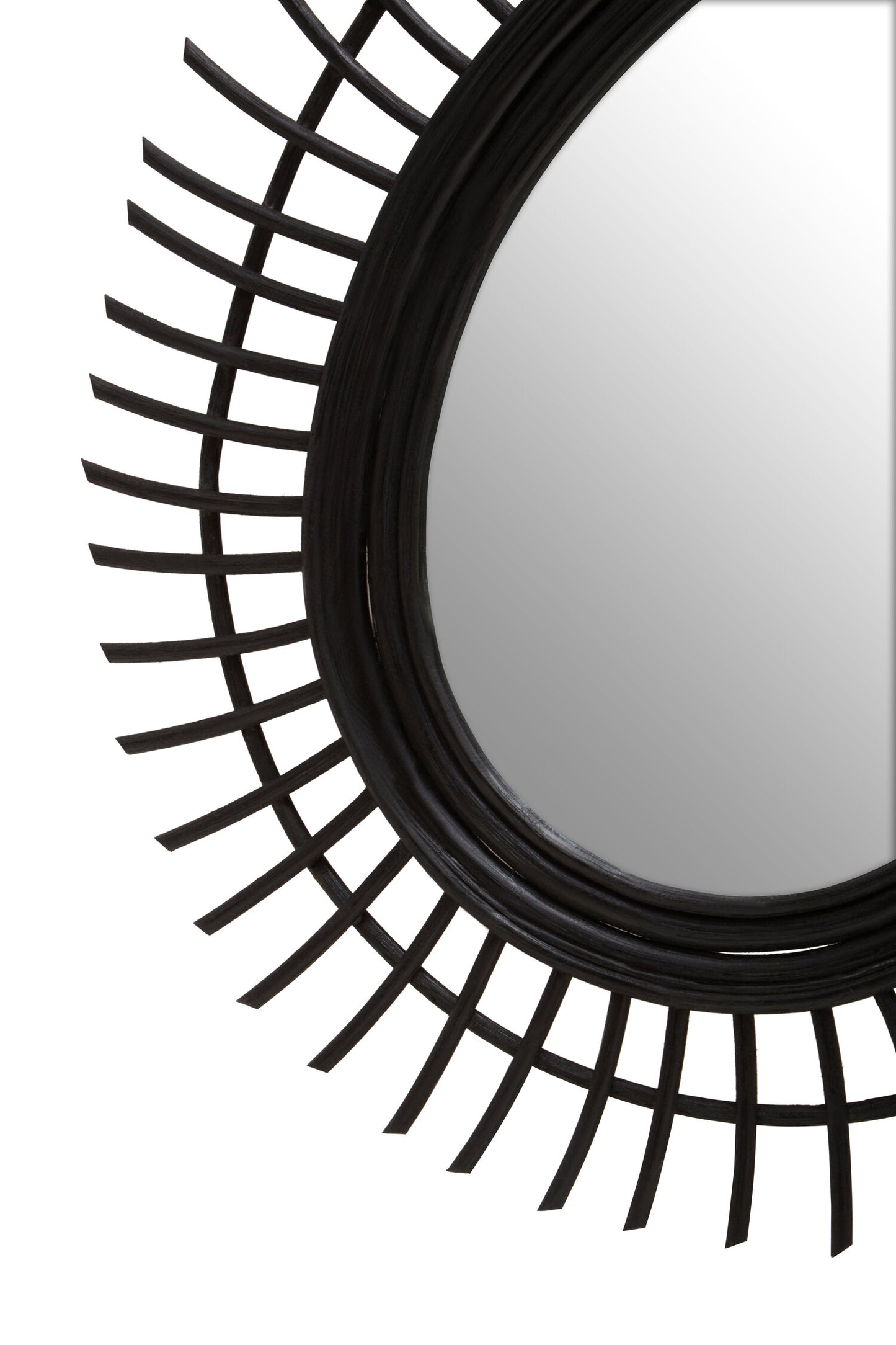 India Teardrop Black Natural Rattan Wall Mirror