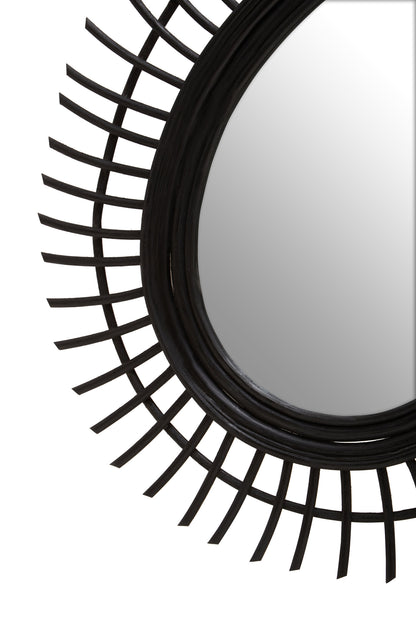 India Teardrop Black Natural Rattan Wall Mirror