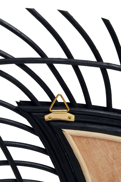 India Teardrop Black Natural Rattan Wall Mirror