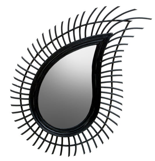 India Teardrop Black Natural Rattan Wall Mirror