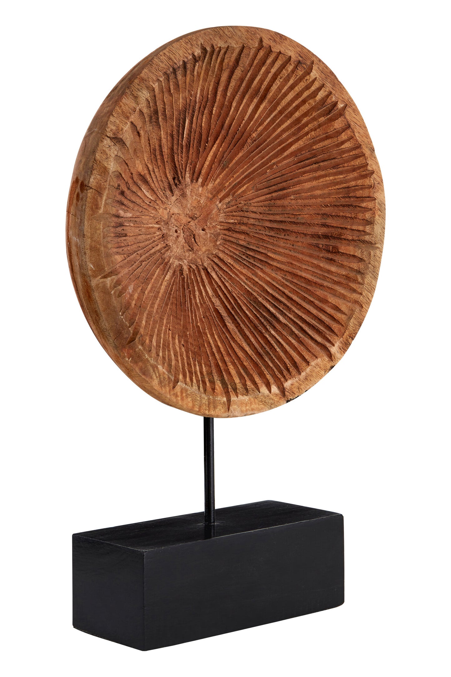Luxe Decor Large Carved Mango Wood Disc On Stand Sculpture Ornament | Bali & Blue
