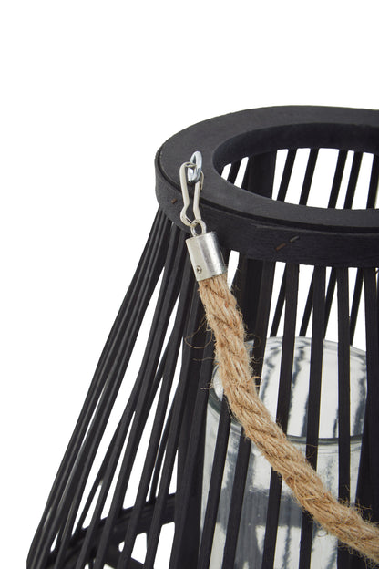 Seychelles Small Black Bamboo Lantern Candle Holder
