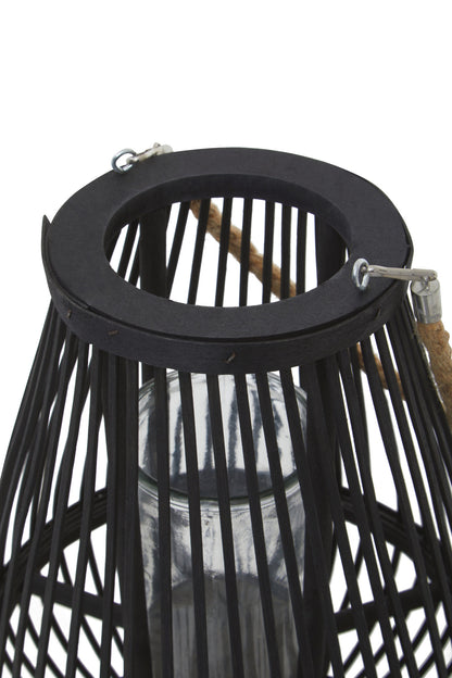 Seychelles Small Black Bamboo Lantern Candle Holder