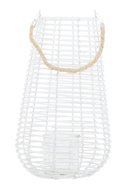 Seychelles Large White Rattan Lantern Candle Holder | Bali & Blue