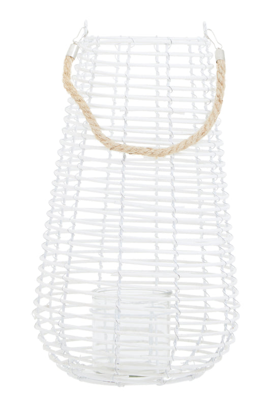 Seychelles Large White Rattan Lantern Candle Holder | Bali & Blue