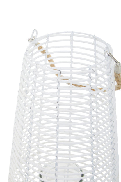 Seychelles Large White Rattan Lantern Candle Holder