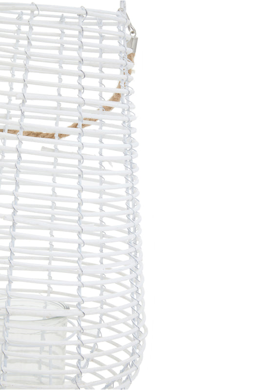 Seychelles Large White Rattan Lantern Candle Holder