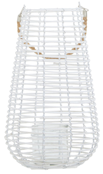Seychelles Large White Rattan Lantern Candle Holder