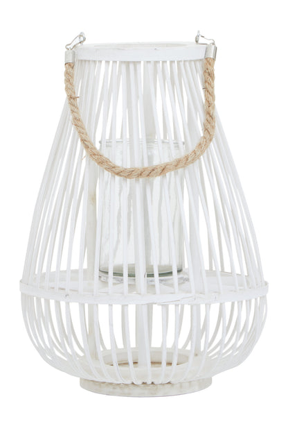Seychelles Small White Bamboo Lantern Candle Holder | Bali & Blue
