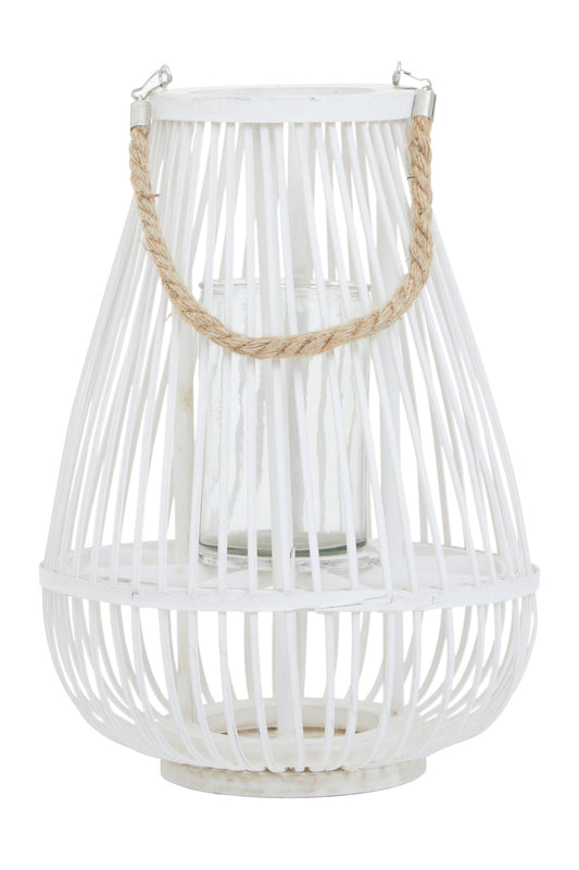 Seychelles Small White Bamboo Lantern Candle Holder | Bali & Blue