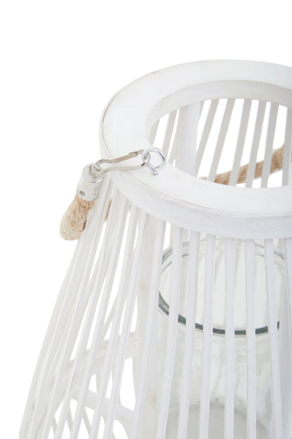 Seychelles Small White Bamboo Lantern Candle Holder