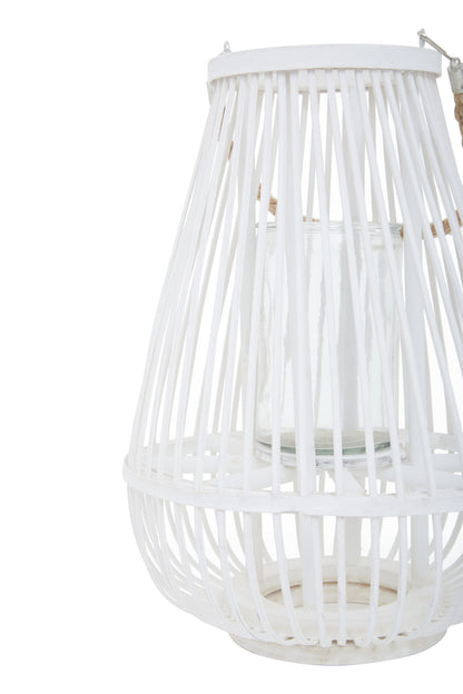 Seychelles Small White Bamboo Lantern Candle Holder