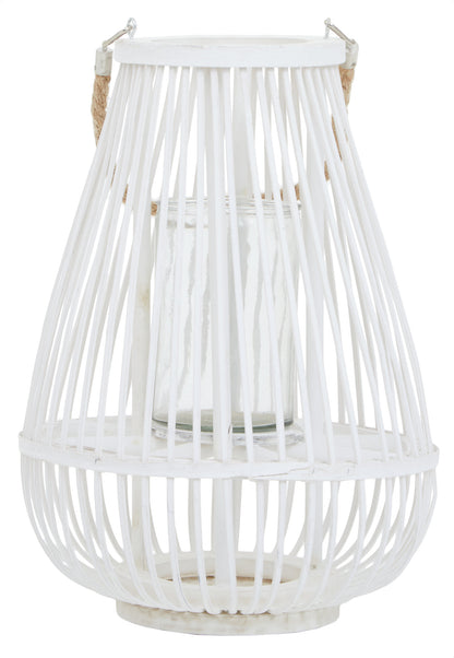 Seychelles Small White Bamboo Lantern Candle Holder