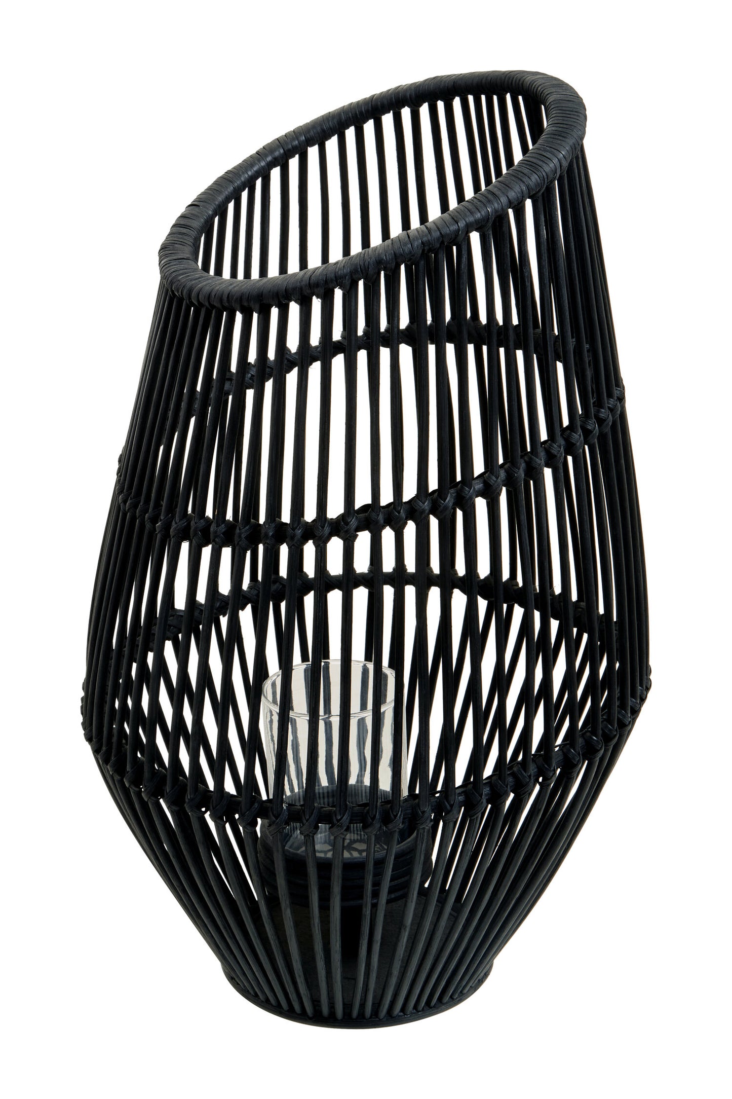 India Large Black Natural Rattan Lantern Candle Holder | Bali & Blue