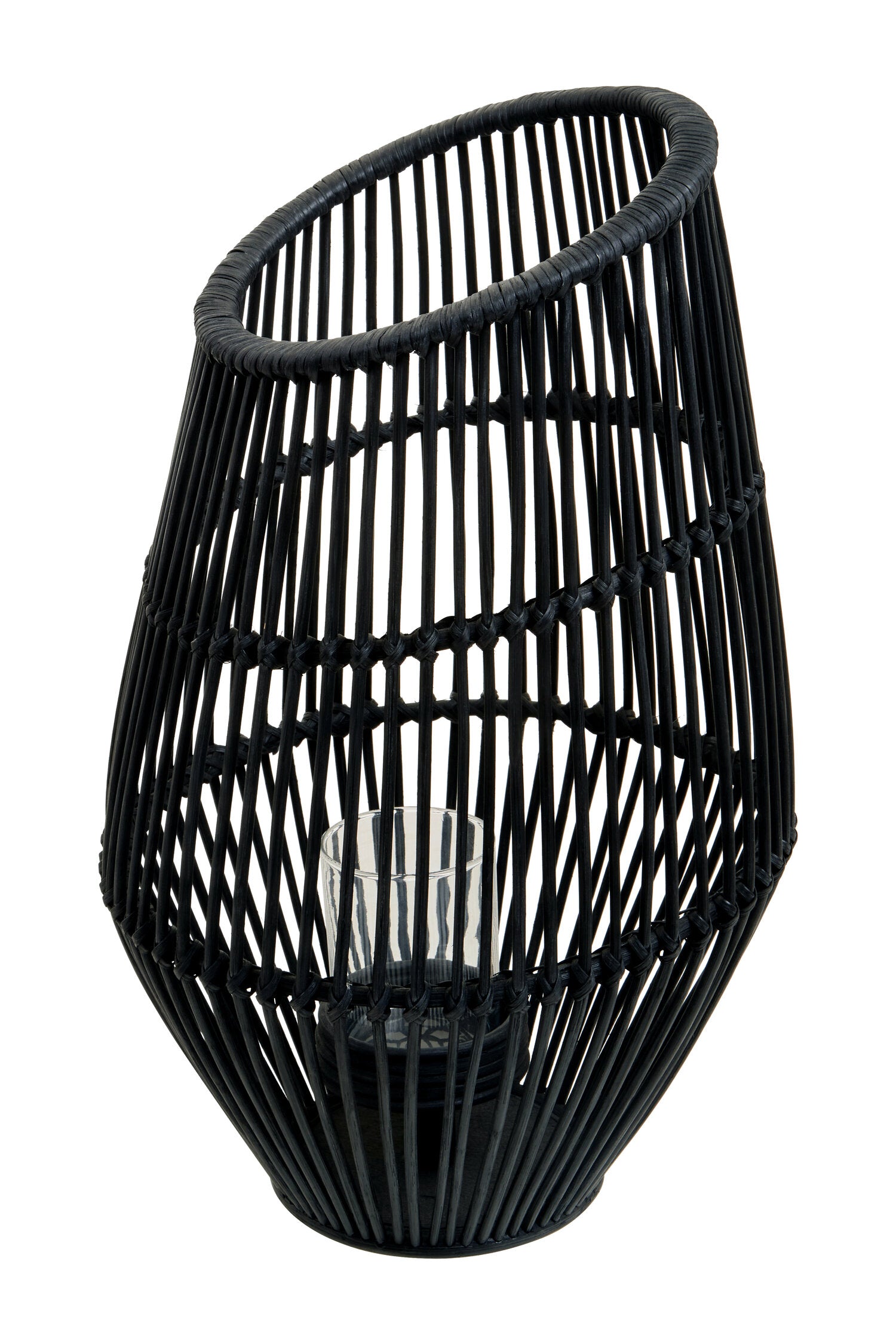 India Large Black Natural Rattan Lantern Candle Holder | Bali & Blue