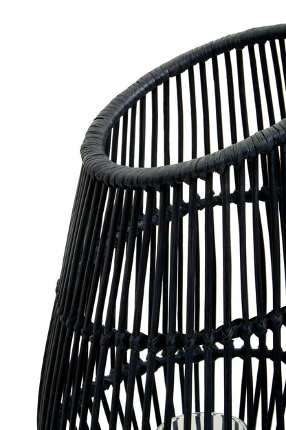 India Large Black Natural Rattan Lantern Candle Holder