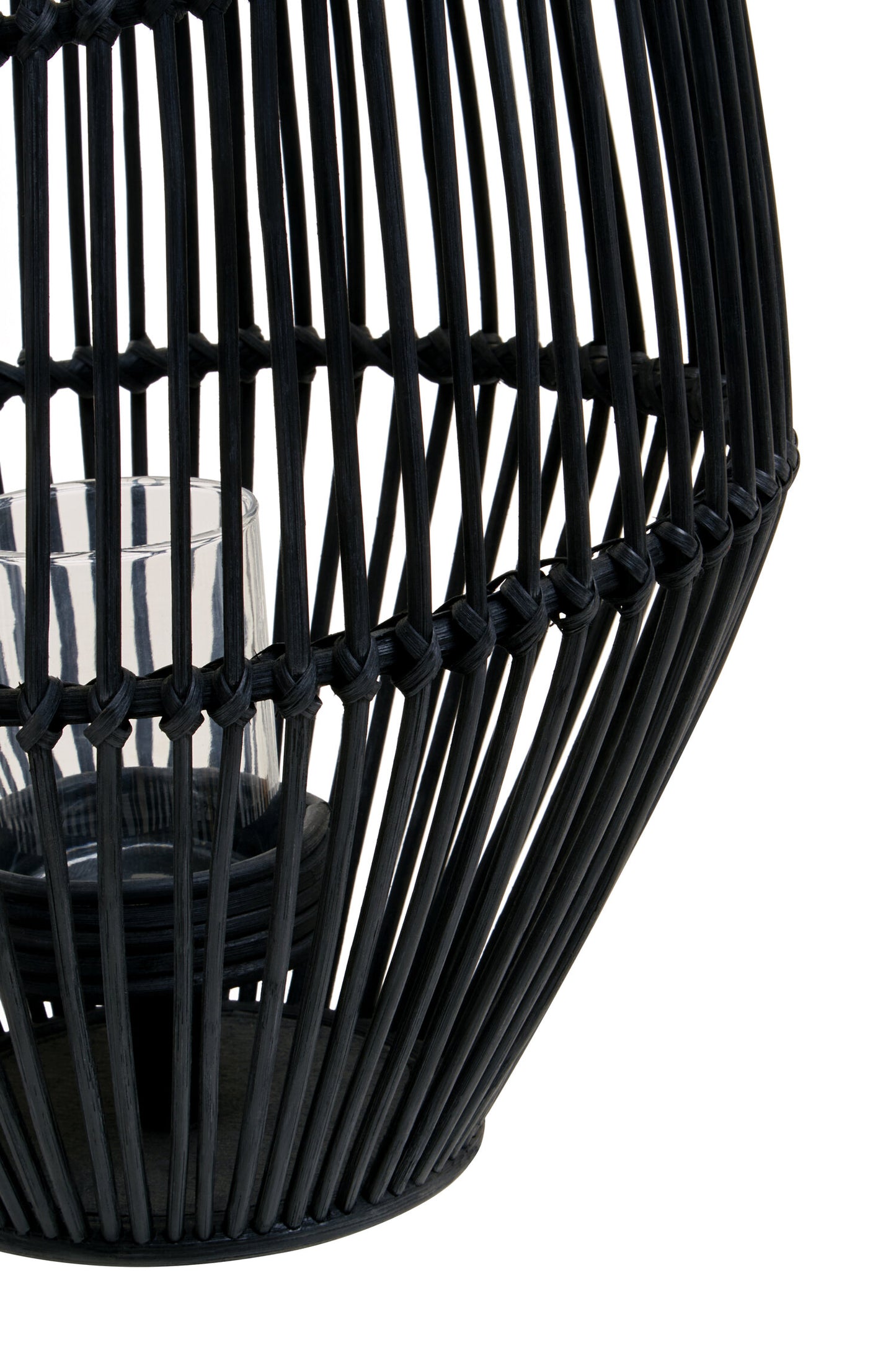 India Large Black Natural Rattan Lantern Candle Holder