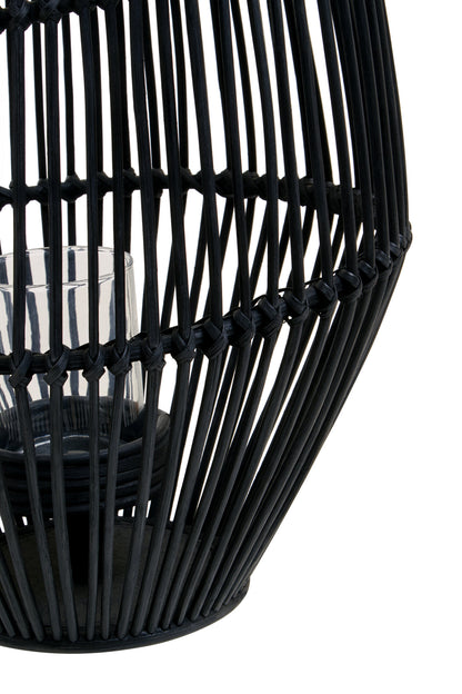 India Large Black Natural Rattan Lantern Candle Holder