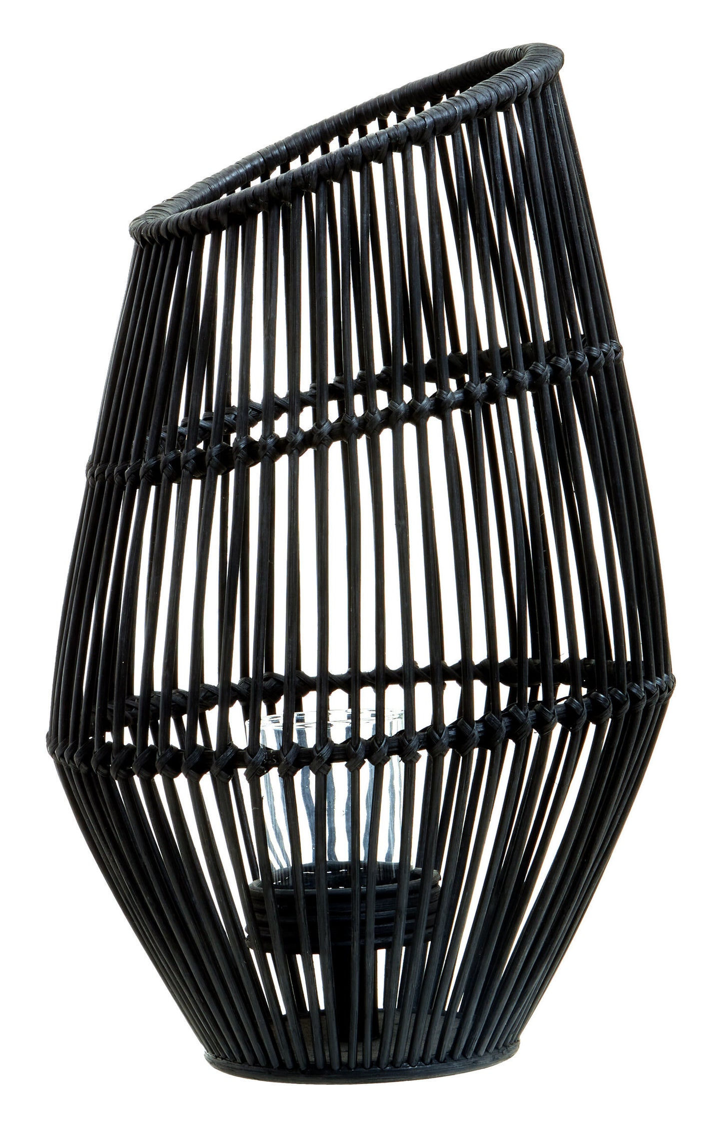 India Large Black Natural Rattan Lantern Candle Holder