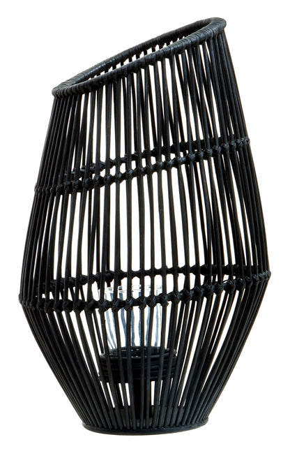 India Large Black Natural Rattan Lantern Candle Holder