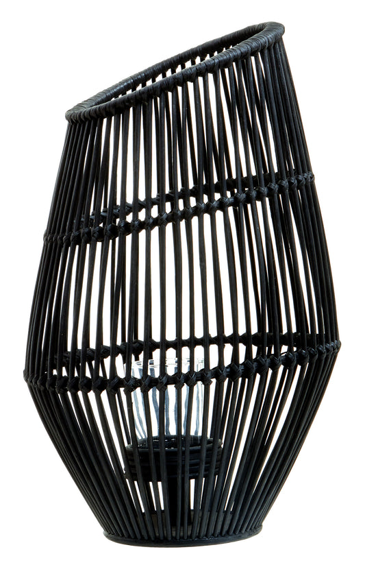 India Large Black Natural Rattan Lantern Candle Holder