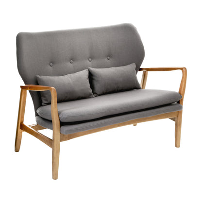Mid-Century Grey 2 Seater Sofa with Birch Wood Frame