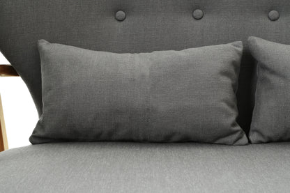 Mid-Century Grey 2 Seater Sofa with Birch Wood Frame