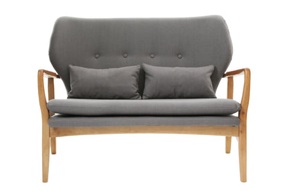 Mid-Century Grey 2 Seater Sofa with Birch Wood Frame