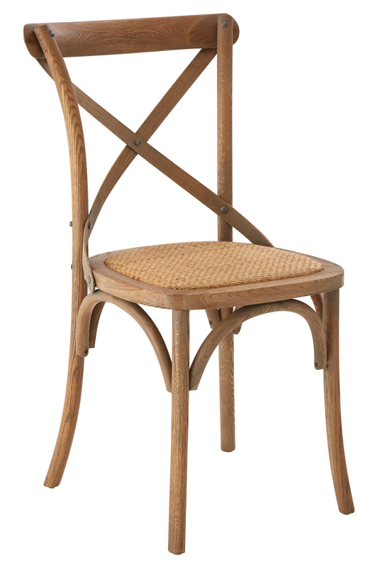 Farmhouse Oak Wood And Rattan Cross Back Dining Chair