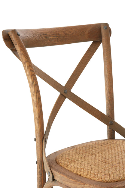 Farmhouse Oak Wood And Rattan Cross Back Dining Chair